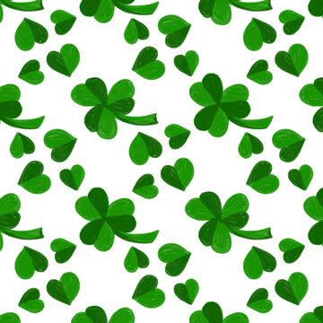 Green Four Leaf Clover Shamrock Seamless Pattern