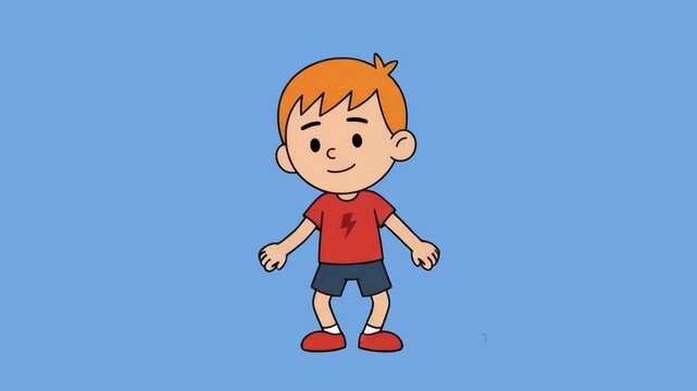 A 2D cartoon boy with orange hair and a red t-shirt showing an angry and furious expression while standing, isolated on a light blue background. Perfect for emotional management guides, children's beh