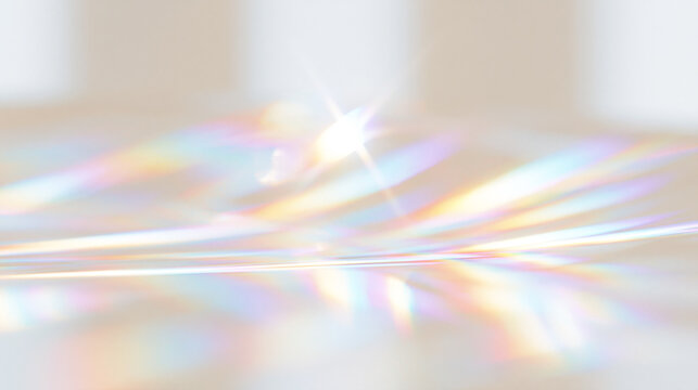 淡い虹色のプリズム光と光漏れが広がる幻想的なパステル抽象背景 Dreamy pastel abstract background with soft rainbow prism light and colorful light leaks