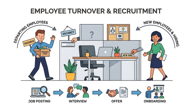 Employee Turnover and Recruitment Process Business Vector Illustration