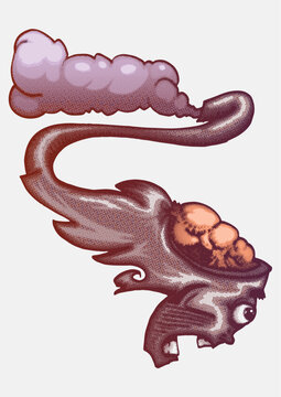 Surreal Monster Head with Exposed Brain emitting Smoke bubble Vector Illustration
