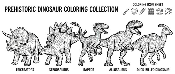Line Art Prehistoric Dinosaur Collection Isolated © umar