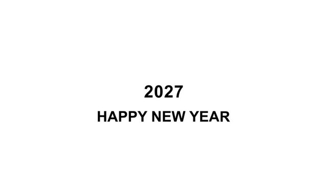 Scrolling animation 2010 to 2027 years on black background. Video animation happy new year 2027.Colorful confetti particles falling on white screen background for celebration overly party.