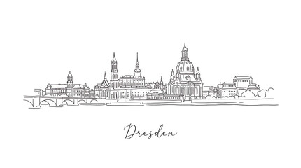 Fototapeta premium Elegant minimalist line art showcasing Dresden's iconic skyline with historic architecture and cityscape features