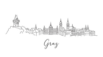 Fototapeta premium Elegant minimalist line drawing of Graz cityscape showcasing historic architecture and city skyline
