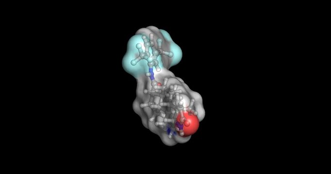 Dutasteride,  drug for benign prostatic hyperplasia and hair loss, 3D molecule spinning, 4K