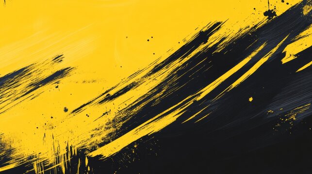 Abstract black brush strokes on a vibrant yellow background