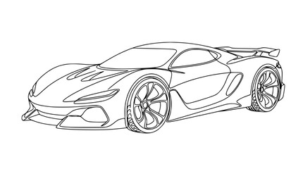 Naklejka premium Modern Sports Car Outline Drawing, Isolated on Transparent Background