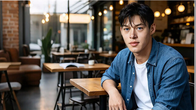 young handsome man in cafe