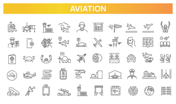 Air Travel or Airport Services outline icon set
