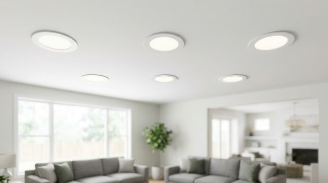 Residential living room ceiling featuring LED retrofit can lights that provide even natural white lighting.