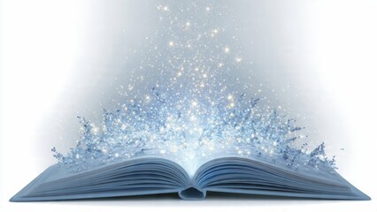 Obraz premium Magical open book with sparkling fairy dust and glowing light effects