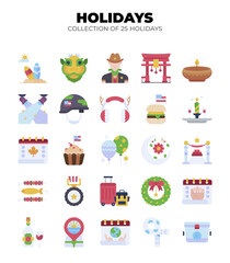 Naklejka premium Collection of 25 Holidays. Festive Events. Travel. and Cultural Celebrations