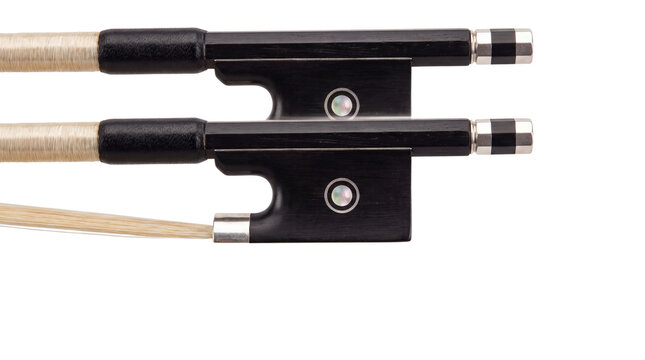 Professional violin bow frogs with ebony wood and silver accents, close up of orchestral string instrument accessories, musical equipment isolated PNG with Transparent Background