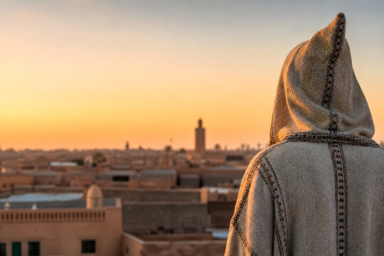 Moroccan man wearing traditional hooded