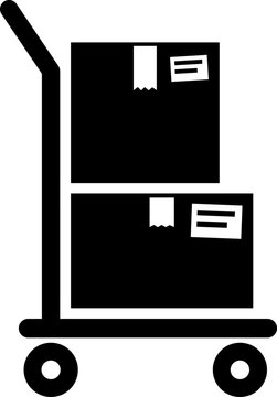 simple classic delivery cart hand truck with boxes packages silhouette side view isolated on transparent background vector