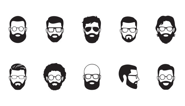 Modern bearded hipster portraits set with various frames for stylish personal profile page graphics.