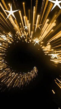 Animation of glowing light trails and stars moving over black background