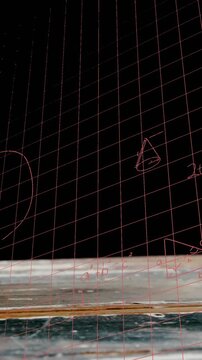 Animation of stack of books and apple over mathematical equations and formulae