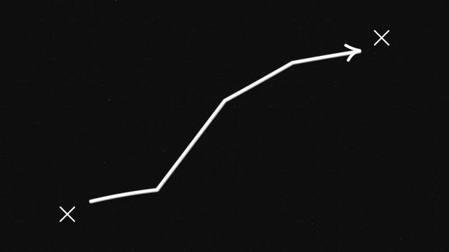 Minimalist hand-drawn white line animation forming an upward arrow between two crosses, perfect for business pitches, financial updates and growth concepts