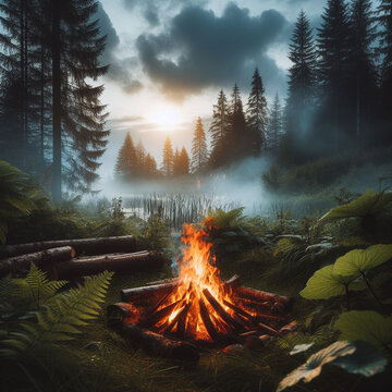 sunset in the forest