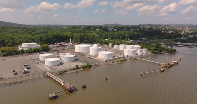 Fuel Depot and white storage tanks in Newburgh New York