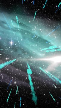 Animation of cosmic explosion with dynamic light streaks and stars in space