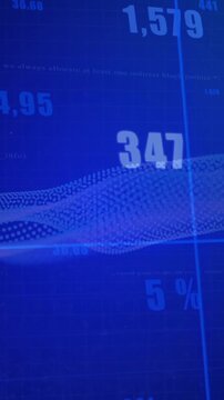 Animation of financial data with graphs and charts on blue background