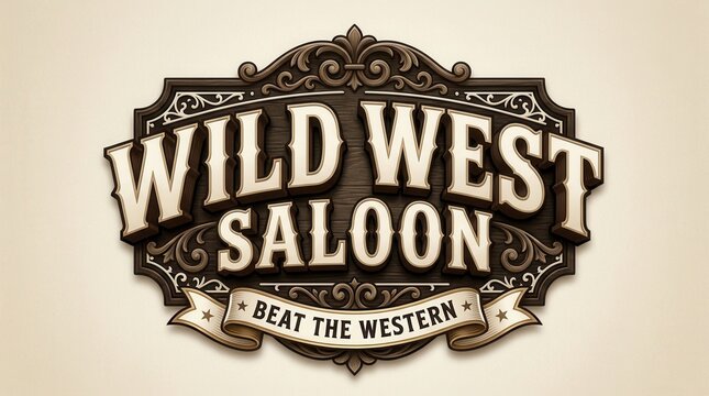 A vintage Wild West saloon sign with bold typography and decorative elements