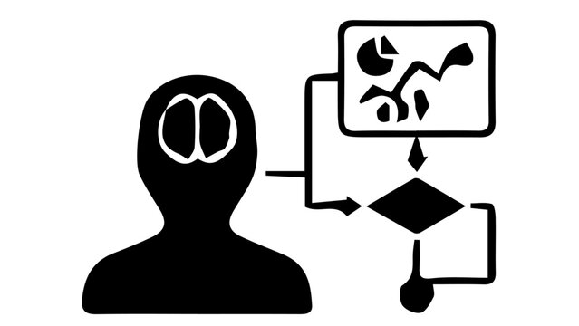Artificial intelligence data processing vector. Human brain analysis and flowchart logic. Machine learning algorithm concept for business automation.