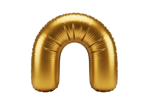 Golden metallic inflatable arch against white background
