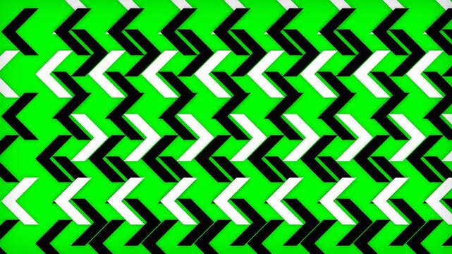 Abstract black and white chevron arrow transition on green screen background, ideal for video editing, motion design and overlays