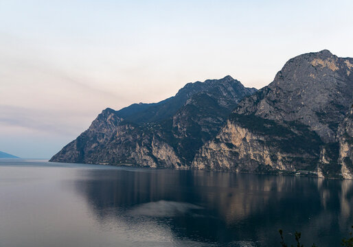 Lake Garda with mountain panorama near the town of Riva del Garda, Italy.