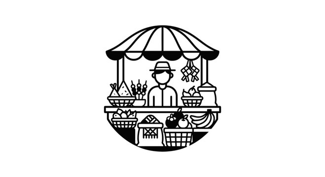 Circle icon of market vendor at food stall.
