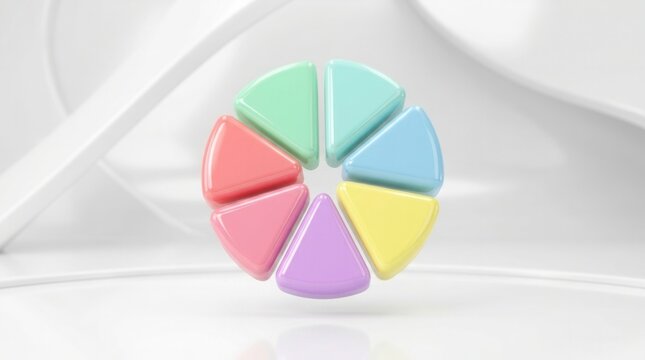 Financial statistics infographic element with pastel colorful pie chart slices floating on a white glossy background 3d rendering for minimal graphic business data analysis