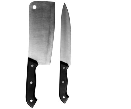 Stainless Steel Meat Cleaver and Chef Knife Set Isolated