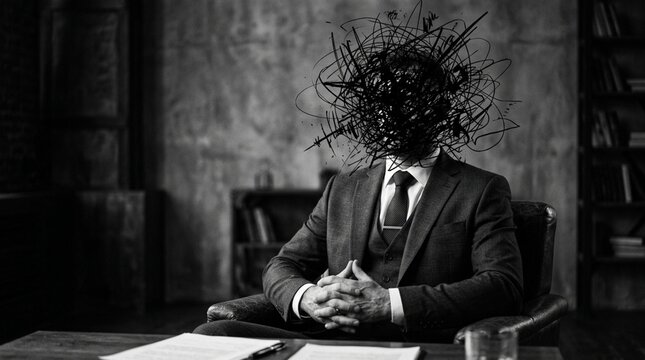 Man's Mind Disturbed, Creative Chaos, Businessman Anxiety, Abstract Thoughts