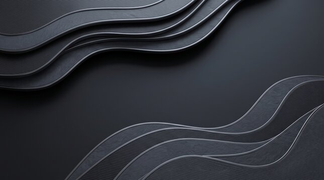 Carbon textured dark mode abstract UI background with metallic waves