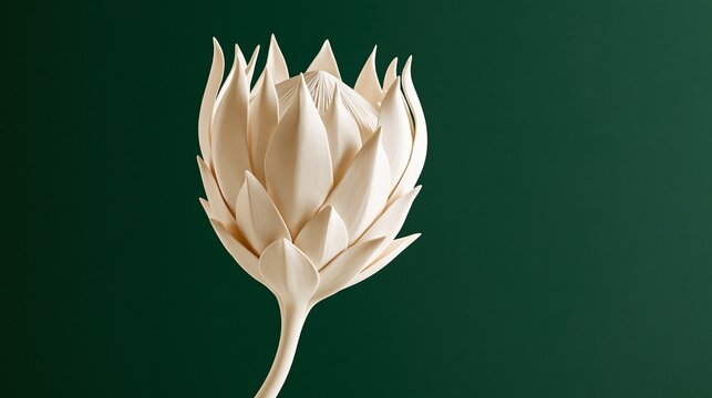深緑の背景に映える白いプロテアの立体的なフラワーアート背景