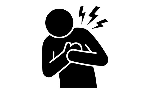 Heart attack medical icon featuring black silhouette for cardiovascular health warning.