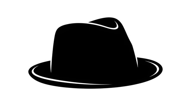 Simple black and white vector silhouette of a classic men's fedora or pork pie style hat with a smooth brim, isolated on a white background.