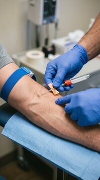 Phlebotomist Drawing Blood from Patient's Arm with Butterfly Needle