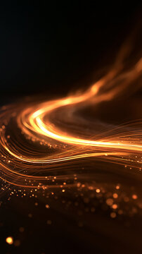 Abstract Golden Glowing Light Trails and Particles