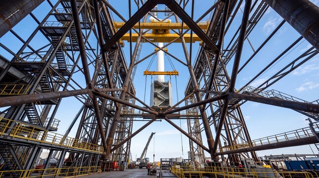 Heavy Steel Jacket Foundation Under Construction at Shipyard