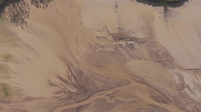 Lysterfield, Victoria, Australia - 27 August 2026: Aerial view of Boral Quarries showing intricate erosion patterns and sandy terrain.