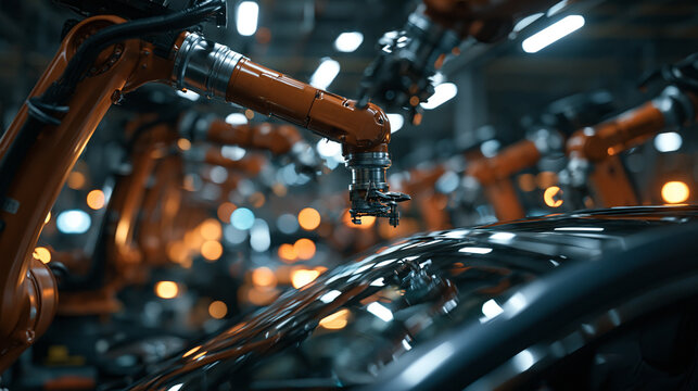 Robotic Arms Assembling Vehicle on Automated Production Line