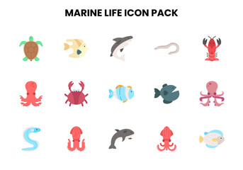Fototapeta premium Marine Life Flat Scalable Icons Pack