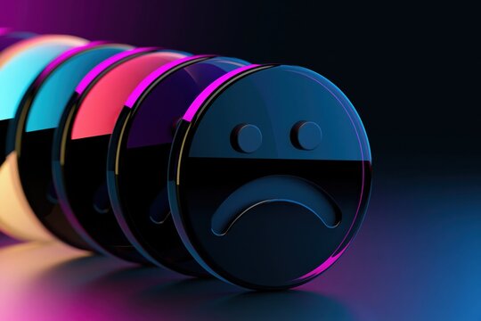 Customer dissatisfaction icon background with premium 3D sad face symbols for negative feedback, poor service and customer experience