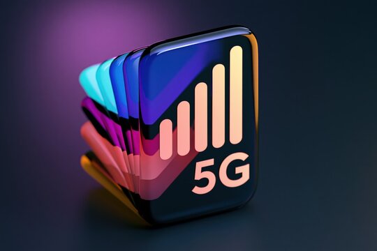 5G mobile network signal background with premium 3D connectivity icon for high speed internet, telecommunications and wireless technology