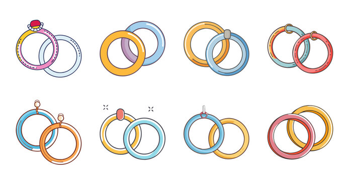 Colorful interlocking rings vector illustration - Bright, interlocking rings in rainbow colors arranged in a playful, abstract vector design.